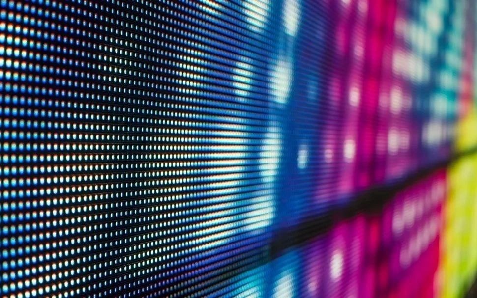 Close-up of a vibrant LED pixel display